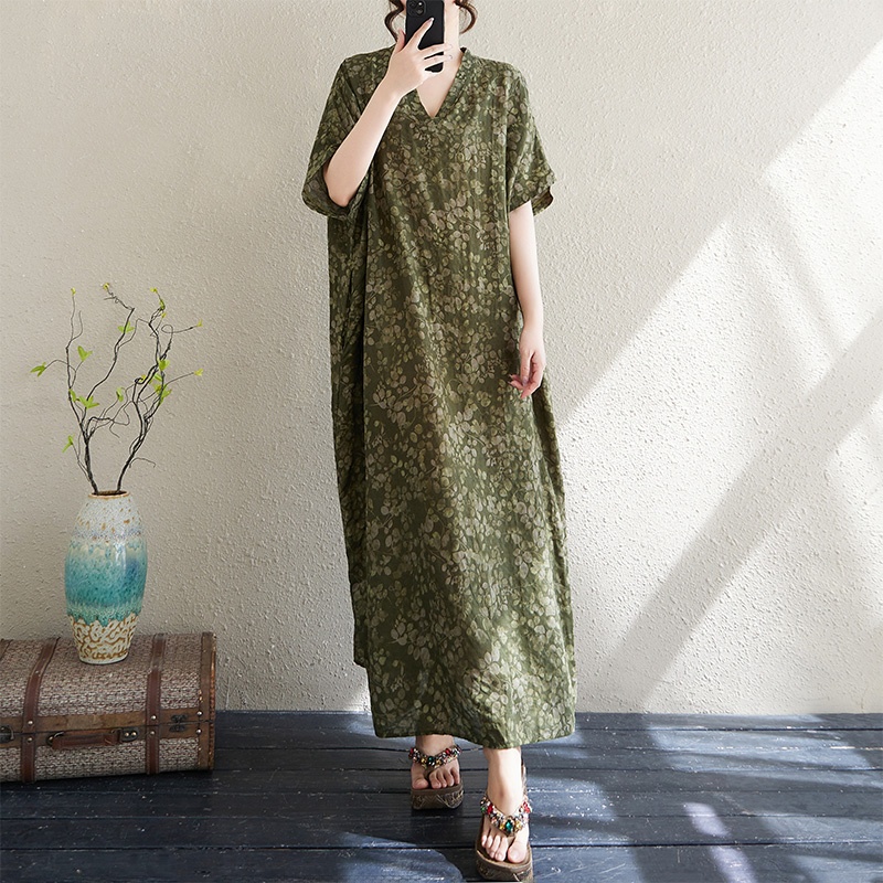 ชุดเดรสผู้หญิงไซส์ใหญ่ ผ้าฝ้าย - Linen Dress Wrap บทวิจารณ์และราคา
