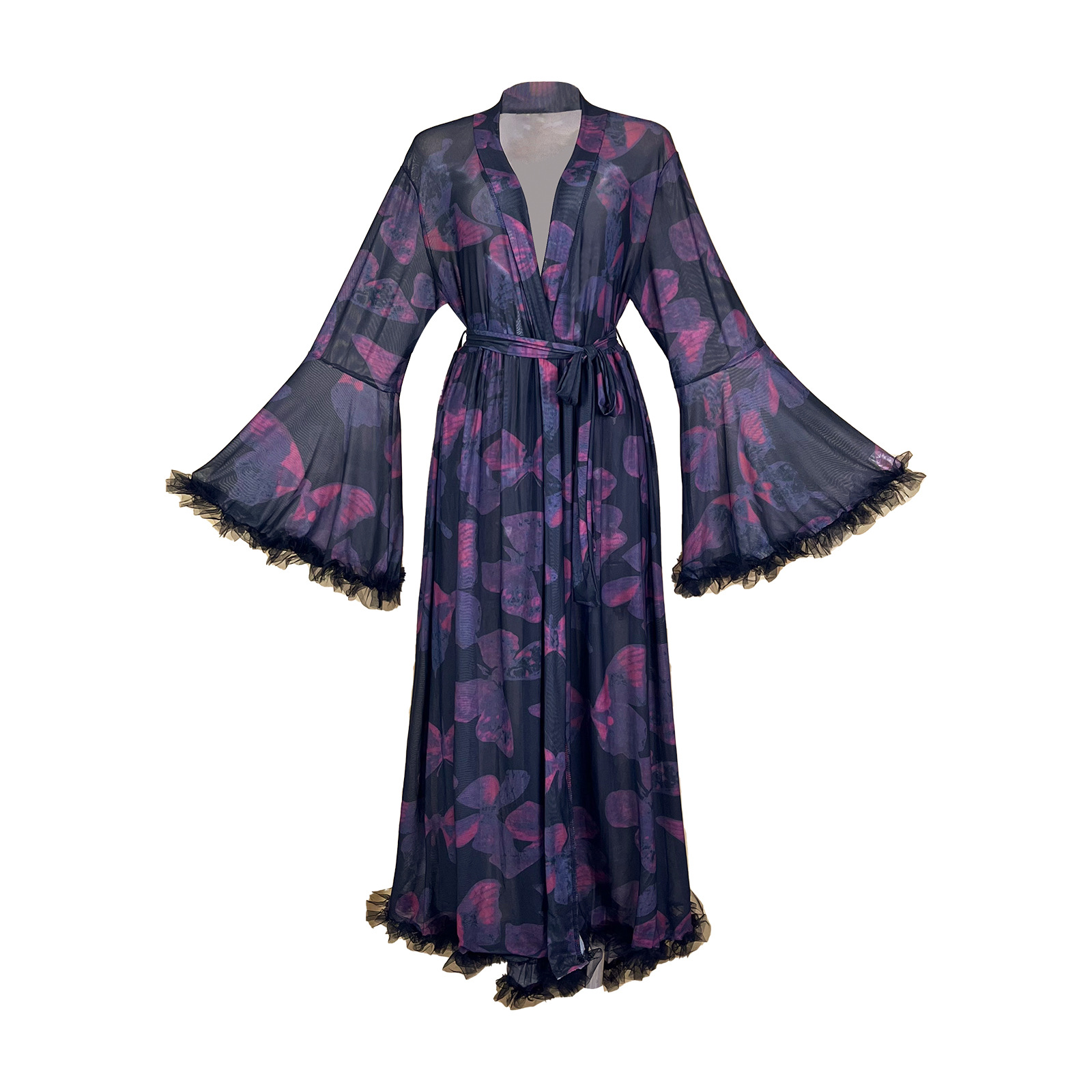 เสื้อคลุมอาบน้ำตาข่ายโปร่งลายพ - Kimono Sheer Floral บทวิจารณ์และราคา