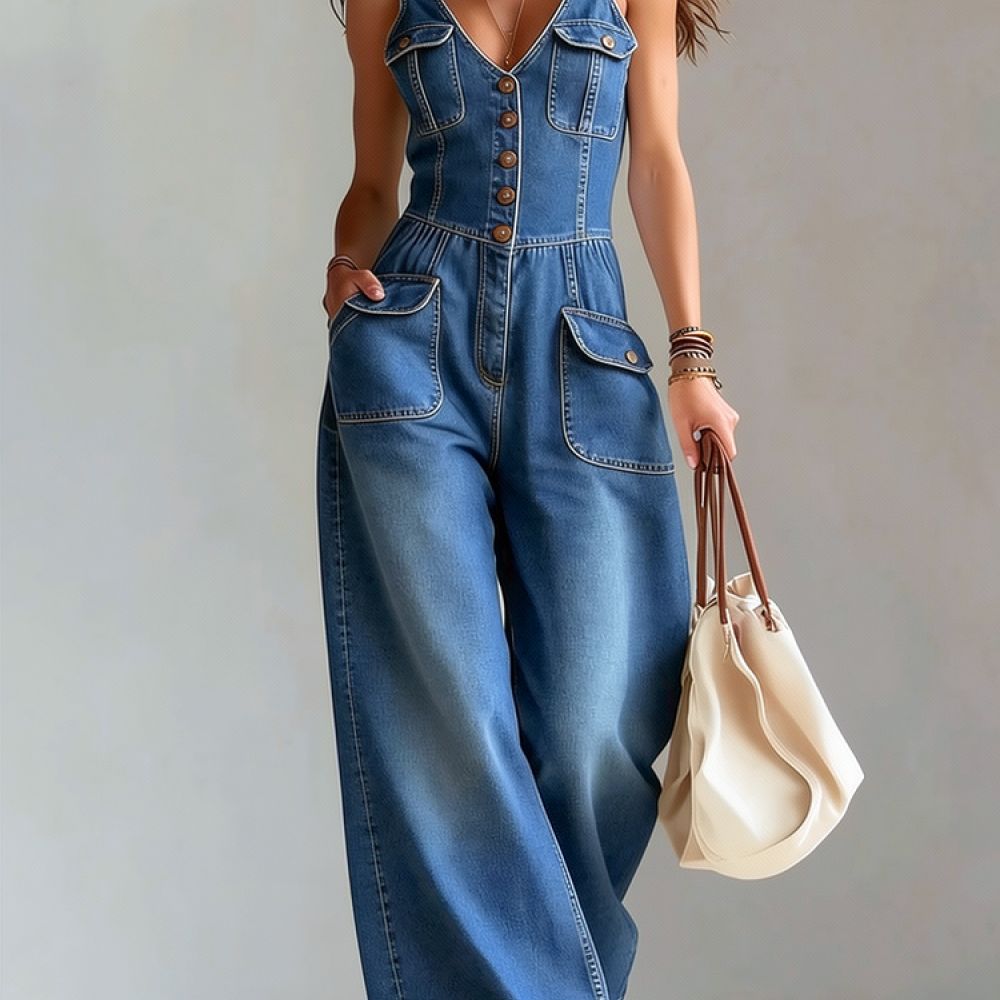 จั๊มสูทเดนิมฟอกลำลองสำหรับผู้ห - Jumpsuit Linen Relaxed บทวิจารณ์และราคา