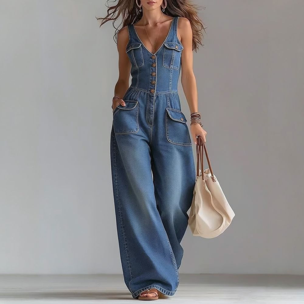 จั๊มสูทเดนิมฟอกลำลองสำหรับผู้ห - Jumpsuit Linen Relaxed บทวิจารณ์และราคา