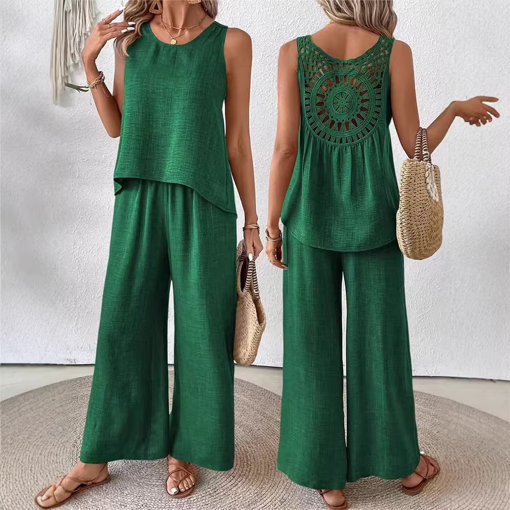 ชุดเซ็ตสองชิ้นสำหรับผู้หญิง ผ้ - Linen Pant Wide บทวิจารณ์และราคา
