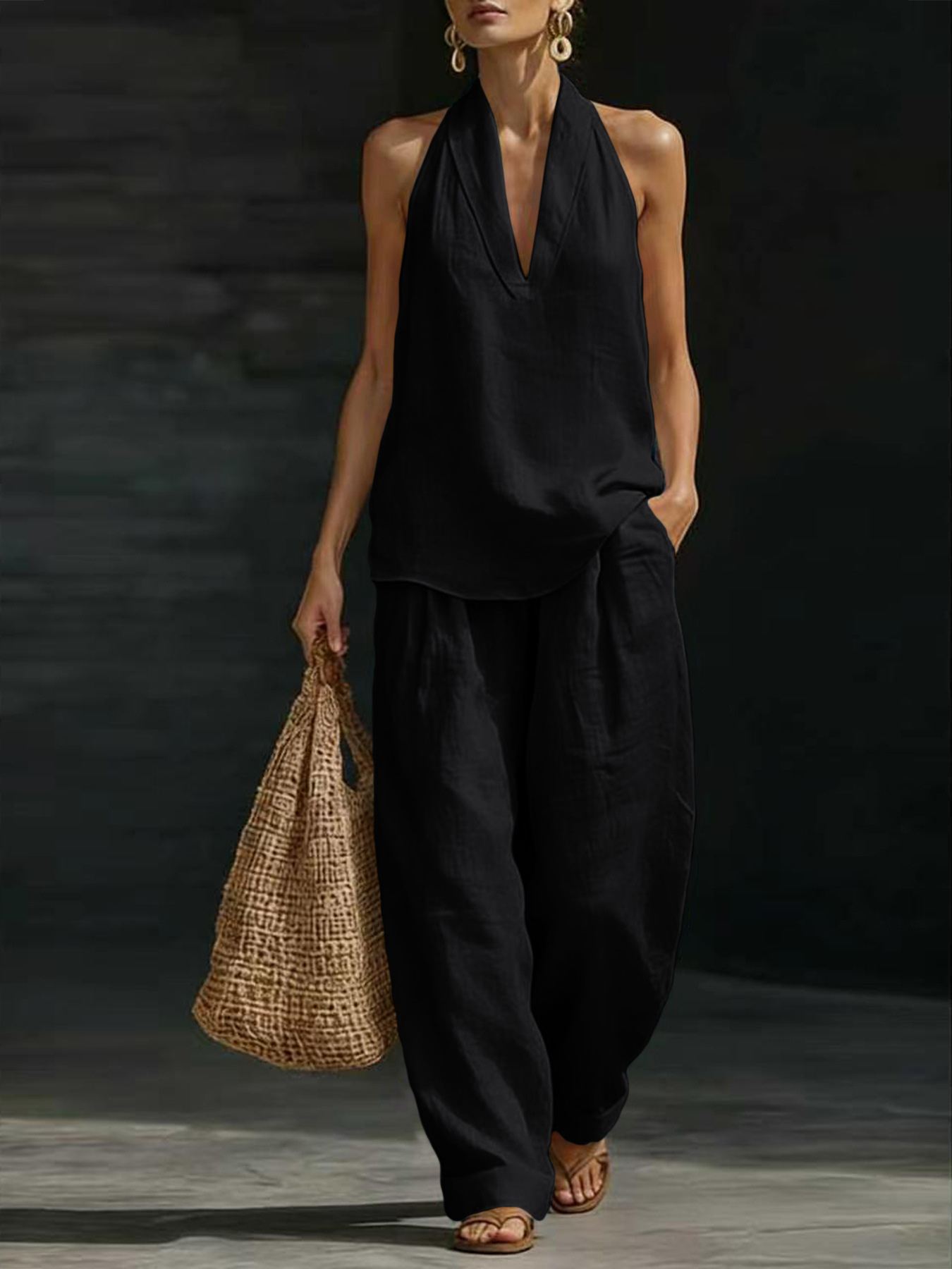 ชุดเซ็ตผ้าลินิน 2 ชิ้นสำหรับผู - Linen Pant Wide บทวิจารณ์และราคา